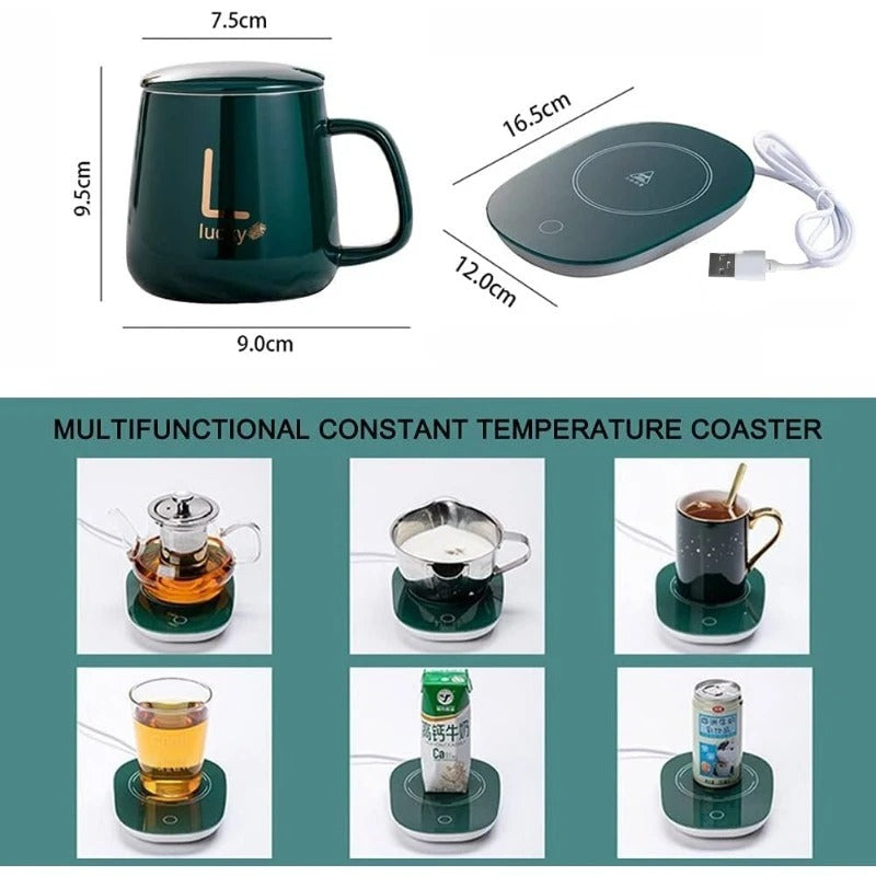 SolutionVilla™ - 55° Thermostat Mug Gift Set – Heated Ceramic Cup with Spoon & Portable Bag